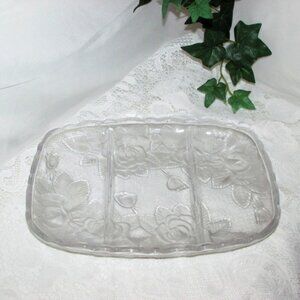 Studio Nova Winter Rose Large Glass Platter Divided Serving Dish Tray Floral